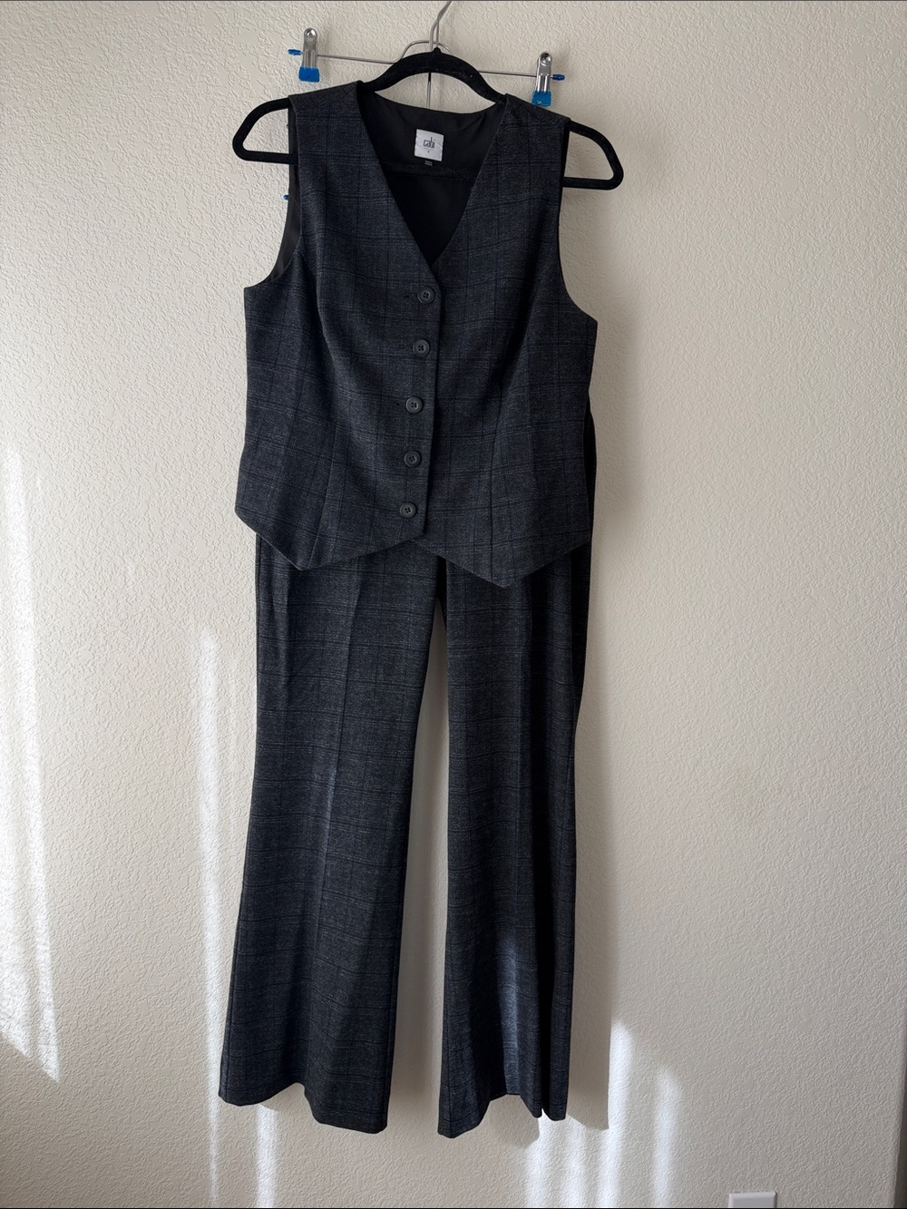 CAbi Women's Gray Plaid Vest & Wide-Leg Trousers